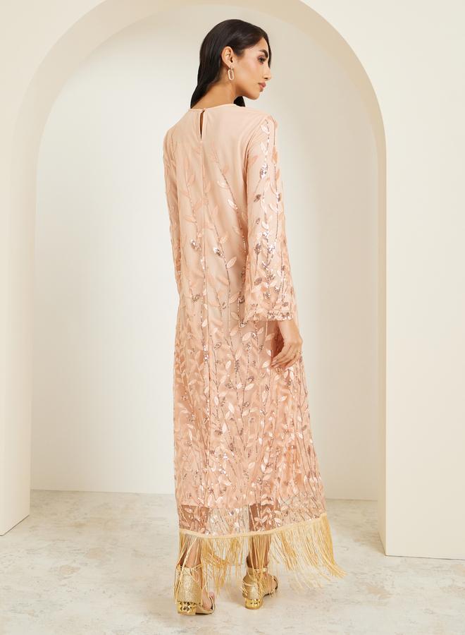Amirah Women Peach Embellished Maxi Jalabiya - Image 5